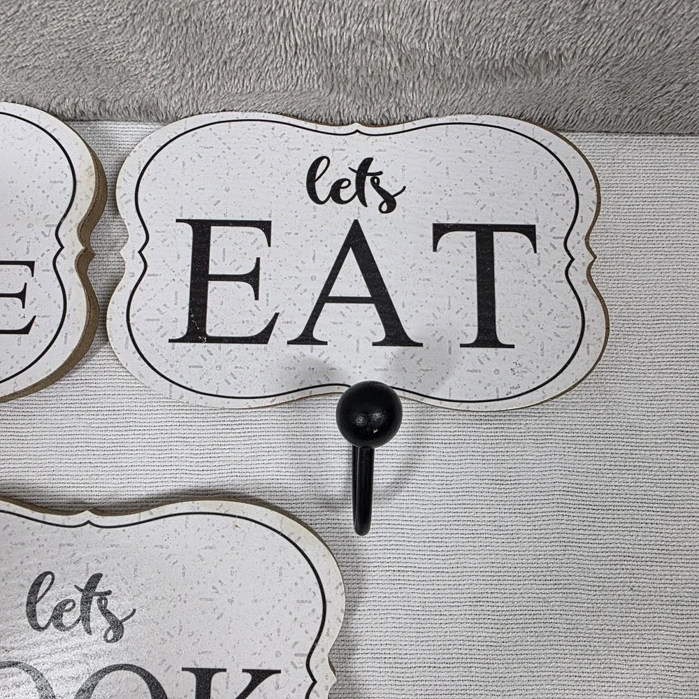 Let's Cook 3 Piece Wall Decor With Hooks Kitchen Decor